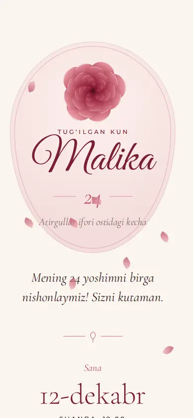Rose taklifnomasi: Atirgul gulbarglari birin-ketin ochiladi